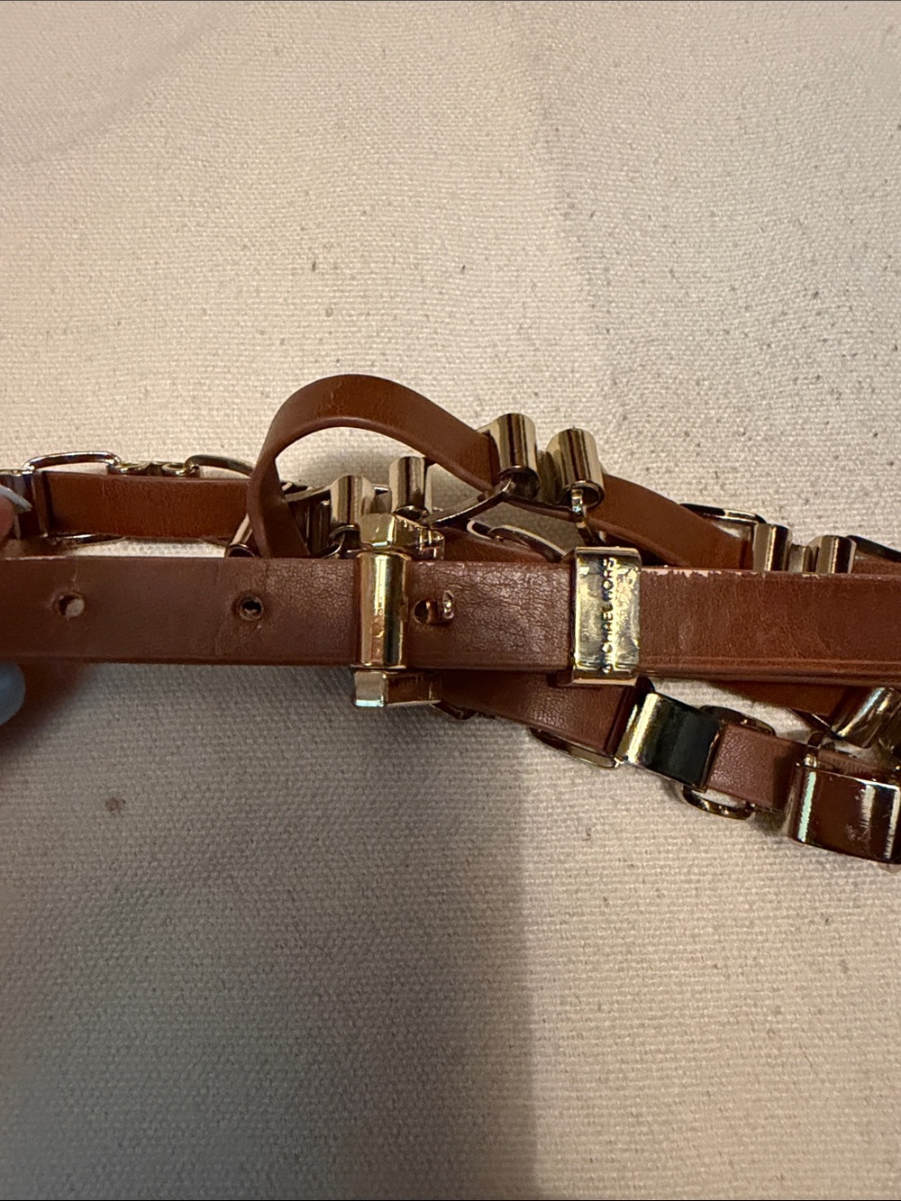 Michael Kors Brown Leather Chain-Link Belt with Gold Hardware